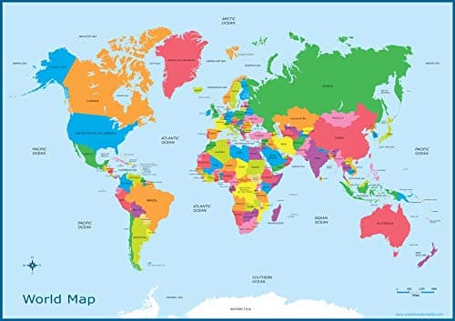 Wisdom Learning World Map - Kids Childrens Wall Chart Educational A3 (30cm x 42cm) Childs Poster Print Art WallChart Map of World