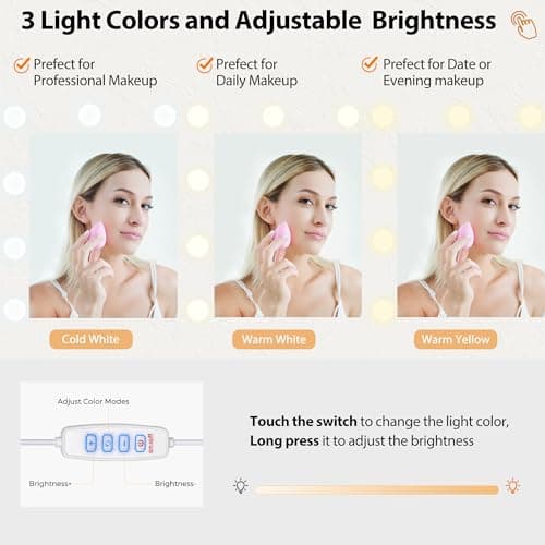 ANWBROAD Large Vanity Desk with Lighted Mirror White Makeup Vanity Set with Glass Top & Power Outlet & 7 Drawers Storage 3 Color Lighting Modes Dressing Table with Stool for Bedroom Women Girl UBDT83W