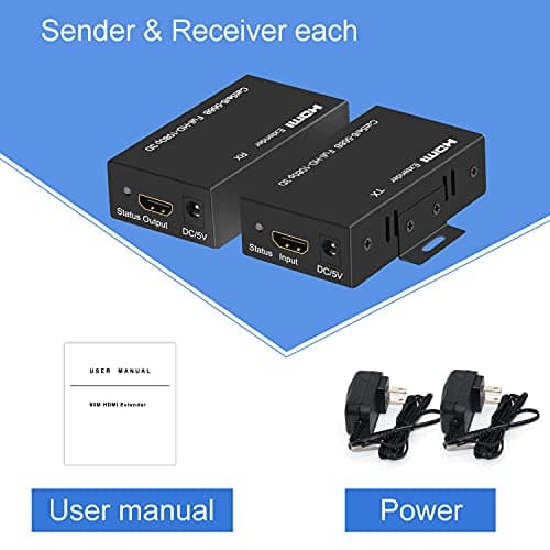Microware 60M HDMI Extender Repeater Transmitter/Sender + Receiver Over Cat5 / Cat6 Upto 60 Meters (60M Extender Over Single CAT5/6 Cable) Supports 3D & Full HD1080p for TV Projector, HDTV, DVR
