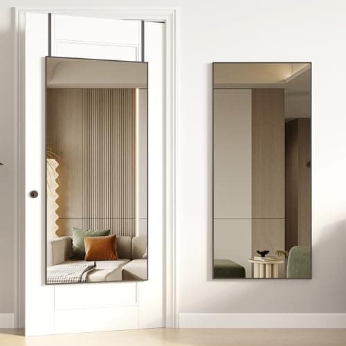 Vlsrka Over The Door Full Length Mirror, Full Body Wall Mirror, Hanging Mirror for Door, Back of Door Mirror, Horizontal/Vertical Wall Mounted Full Size Mirror for Bedroom, 47"x22" - Black