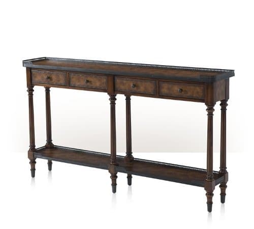 Theodore Alexander #5300-018BD Leather Wrapped 4 Drawer Console Sofa Table ~ New