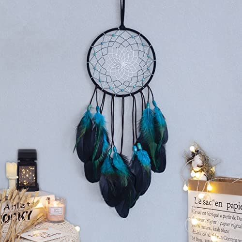 WOW DING Blue Dream Catchers Handmade, Boho Traditional Circular Net for Wall Hanging Decor, Bedroom Kids, Home Decoration, Art Ornament Craft Gift