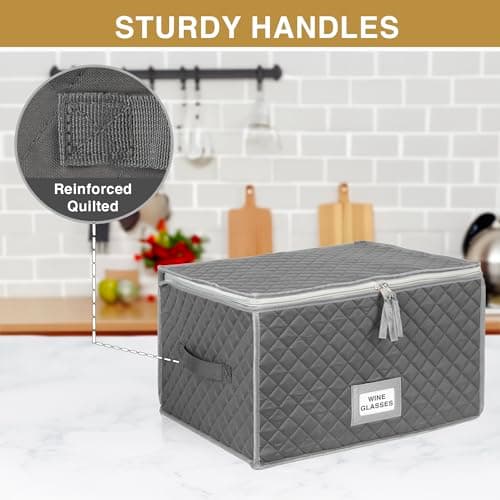 Stack Store Plus More Stemware Storage Case - Holds 12 Wine Glasses or Crystal Glassware with Label Holders and Fully Padded Inside - 16" x 13" x 10"H - Gray - Hard Sides and Stackable