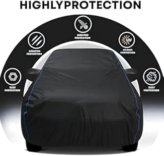 FAVY All Weather Resistant Car Body Cover Compatible with Mercedes Benz E220 Scratch Proof, Anti-Dust, UV Protection with Windproof Buckle Strap and Mirror Pockets, Bottom Elastic Fitted-Black