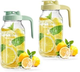 Mason Jar with Pour Spout Lid V-shaped, 2 Quart Iced Tea Pitcher Double Leak Proof, 64 oz Drink Pitcher for Breastmilk, Sun Tea, Juice, Coffee Creamer, Formula Pitche
