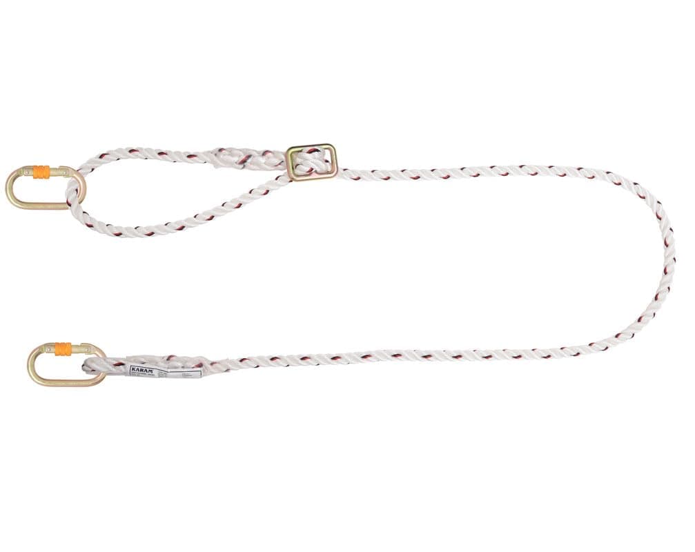 KARAM Work Positioning Polyamide Rope Lanyard 2 Mtr. with Manual Adjustable Buckle Both Sides Hook | Fall Protection Equipment for Construction, Climbing & Roofing | PN241(2.0M)