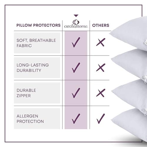 Mastertex Pillow Protector 100% Cotton Zippered Style - Breathable / Quiet - 4 Pack White Pillow Cover (Queen - Set of 4)