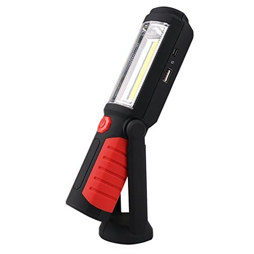 LED Work Light With Magnetic Base Rechargeable Handheld Flashlight LED Torches Lamp COB Cordless Inspection Lamp 2200mAh Battery For Outdoor Camping Hiking Garage Emergencies with Hanging Hook (Red)