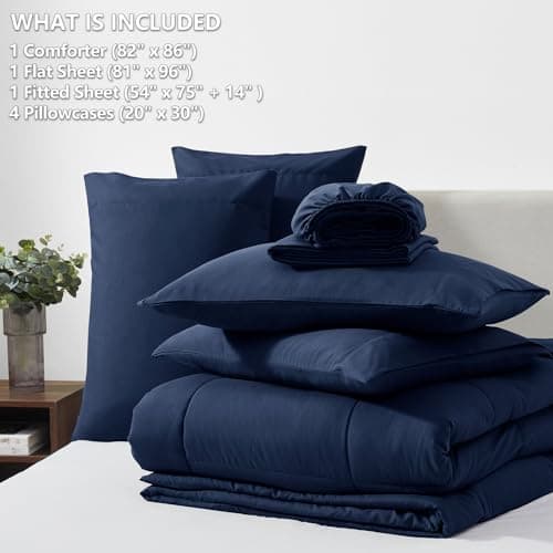CozyLux Full Size Comforter Sets Navy Blue, 7 Pieces Bed in a Bag, Navy Comforter Full Size, All Season Bedding Sets with Stitch Quilted Comforter, Flat Sheet, Fitted Sheet, Pillowcases