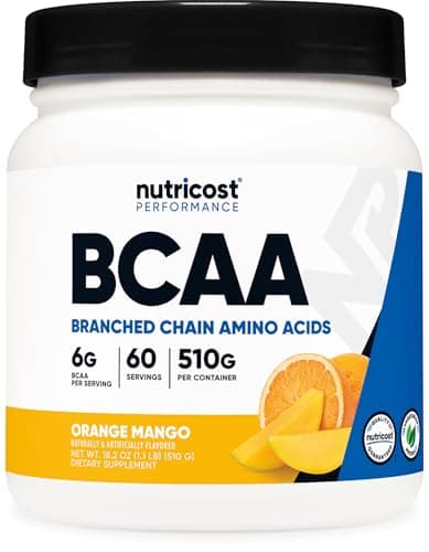 Nutricost BCAA Powder (Orange Mango, 60 Servings) - 2:1:1 Optimal Ratio, Gluten Free, Non-GMO, Vegetarian