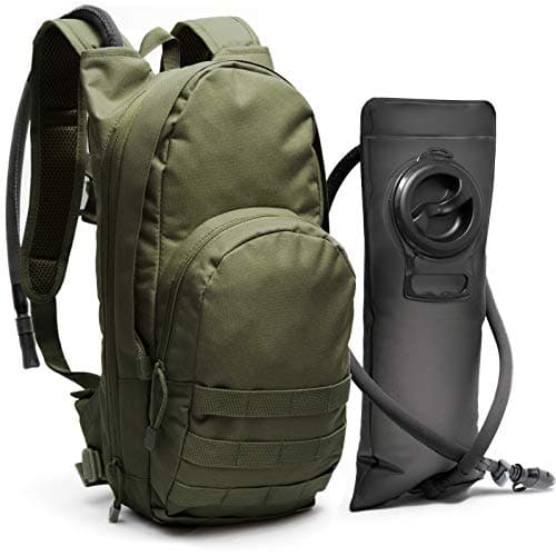 Tactical Molle Hydration Pack Backpack with 3L Water Bladder. Lightweight & Durable Military Daypack Keeps Water Cold Up to 4 Hours | for Hiking Running Cycling Camping Biking | Olive Drab Green