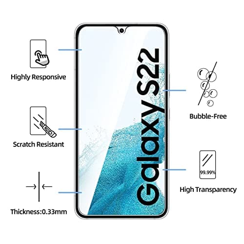 NEW'C [3 Pack Designed for Samsung Galaxy S22, Full Screen Protector Tempered Glass, Anti Scratch, Bubble Free, Ultra Resistant