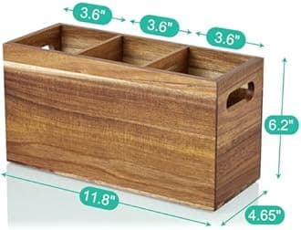 ALELION Acacia Wood Utensil Holder Organizer for Counter - Large Wooden Utensil Caddy for Countertop - 3 Compartment Cooking Tool Holder for Spatula - for Farmhouse Kitchen Decor and Accessories