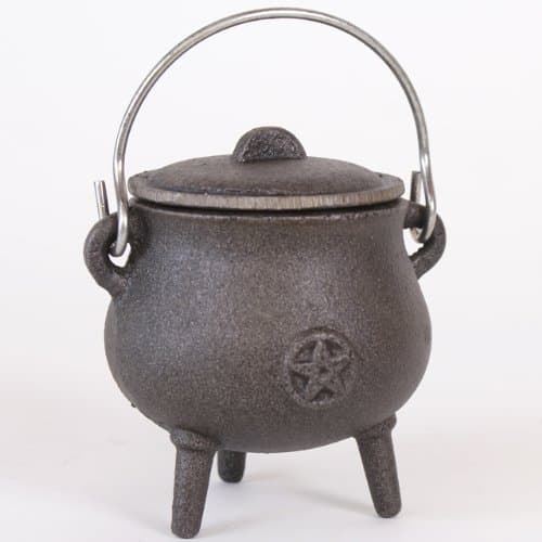 Small Cast Iron Pot Bellied Cauldron Pentagram Pagan Star 11cms Wicca Witch Altar Ornament