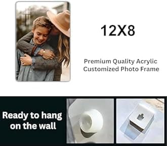 Customized Acrylic Photo Frame 12x8 Inches – Personalized Wall Mount Frameless Picture Frame for Anniversary, Birthday, Special Moments | Customised Gift Photo Frame with Photo | Gift