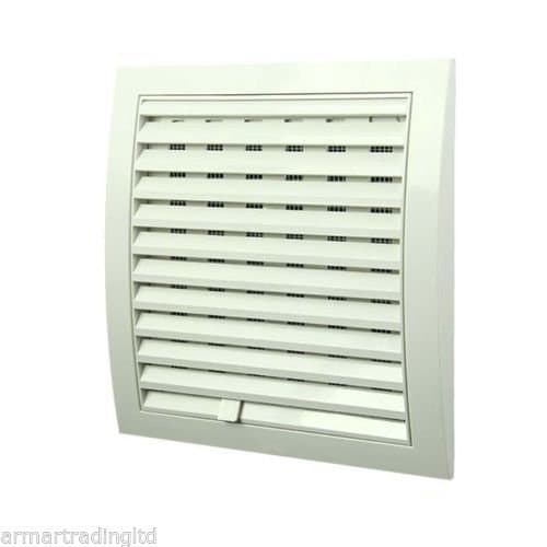White Air Vent Grille with Adjustable Shutter Ducting Ventilation Cover Wall Louvre Grid POW (250mm x 250mm)