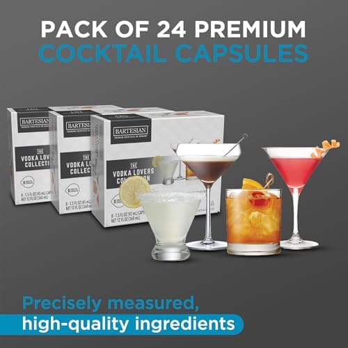 Bartesian 24-Pack Vodka Lovers Favorites Collection for Cocktail Machine – Home Bar Mixology Cocktails Mix Pod Capsule Set To Use With the Bartesian Cocktail Drink Maker Machine