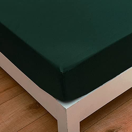 Solid color Fitted Sheets 100% Polyester Bedding Sheets, Chickwin Double King Single Size Bed for Deep Pocket 27cm - Shrinkage Fade Resistant Easy Care (dark green,150x200x27cm)