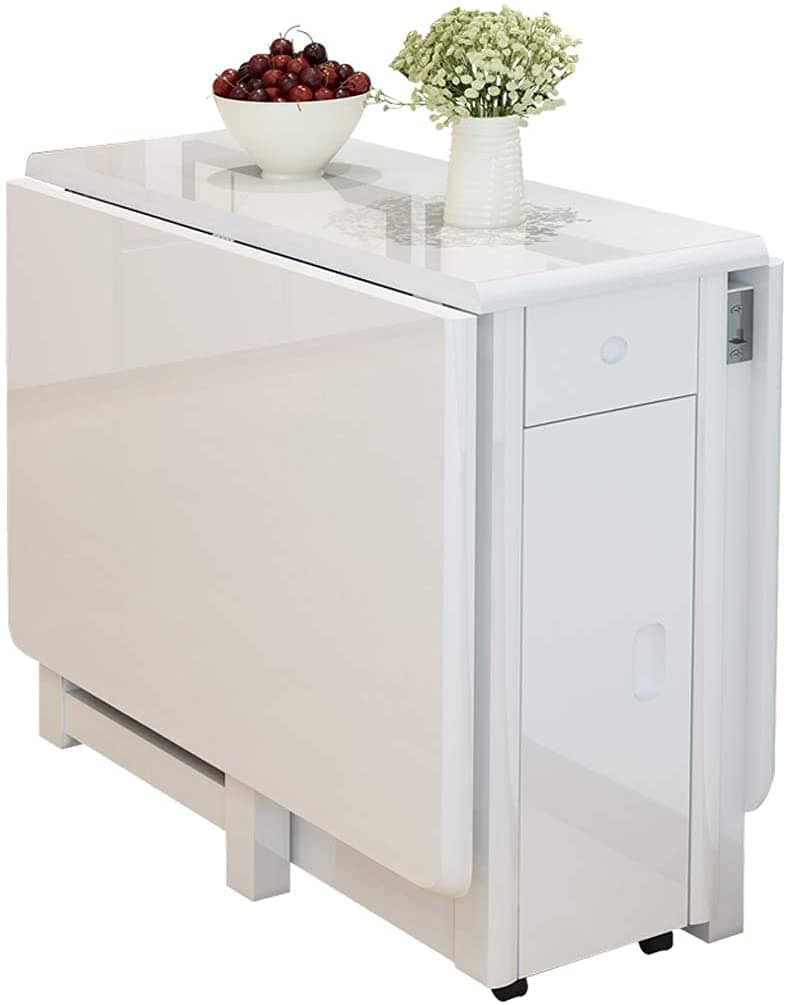 Retractable Folding Dining Table ，Simple Modern Solid Wood Furniture Small Apartment Dining Table Rectangular Computer Desk(Color:A)