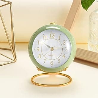 Analog Alarm Clock, Retro Backlight Cute Simple Design Small Table Clock with Night Light, Silent, Non-Ticking, Battery Operated, Decorative, Bedroom, Travel, Kitchen, Bedside Desktop (White)