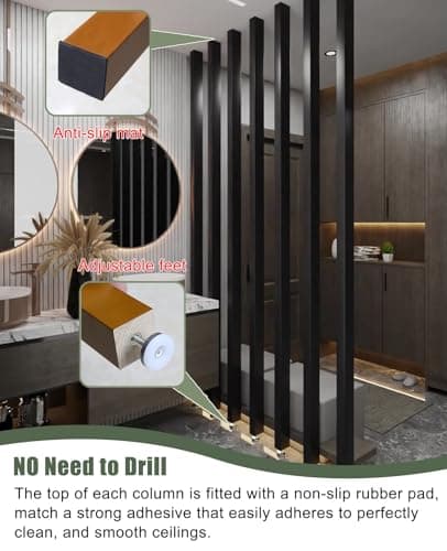 Wall Partition Room Divider Floor to Ceiling 1 Pcs / 3pcs / 5pcs Modern Decor Screen Partition Post for Apartment, Black Room Separator Wooden Slats, Customized Room Divider Columns(1 pcs,205cm/80.7in