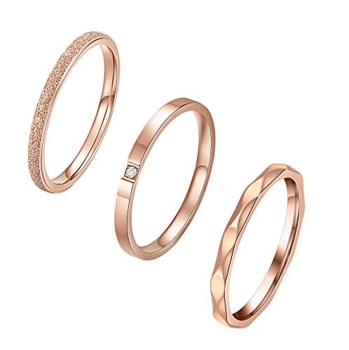 3 Pieces Women's Stainless Steel 2MM Stackable Enternity Ring Rose Gold Silver Plated Wedding Band