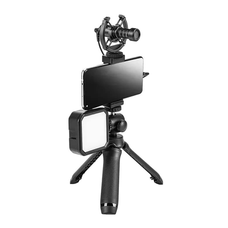 Audio Array AM-C18 Vlogging Kit 6 in 1 Combo | 3.5mm Shotgun Mic with shockmount & LED Light Tripod Stand for Smartphones & Camera | Upto 3Hrs Battery Life | for Vlogging, Live Streaming, YouTube