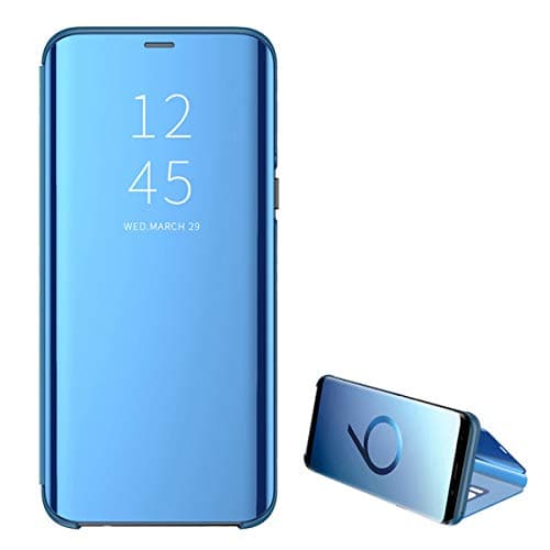 for Samsung Galaxy S10e|S10|S10 Plus case Clear View Cover Slim Mirror Plating PC Full Body Protective Standing Cover (S10e, Blue)
