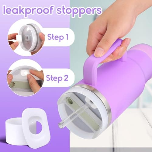 Mity rain 6PCS Cup Accessories Set for Stanley Cup 30oz 40oz tumbler with handle, Including Silicone Straw Topper Cover Cap and Boot, Spill Proof Stopper, Handle Charm, Initials Sticker (Letter A)