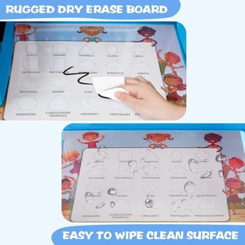 MENZOKE Kids Travel Tray, Car Seat Trays for Kids Travel, Toddler Airplane Travel Accessories with Tablet Holder, Road Car Travel Accessories Kids with Dry Erase Board & Storage Pocket, Blue