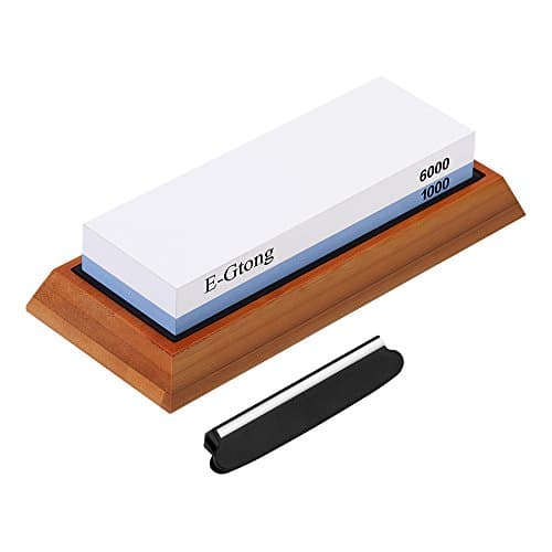 E-Gtong Whetstone Knife Sharpener with Non-Slip Bamboo Base 2 Side Grit 1000/6000 Sharpening Stone Set 2-IN-1 Wet Stone Sharpening with Angle Guide for all Kind of Knife