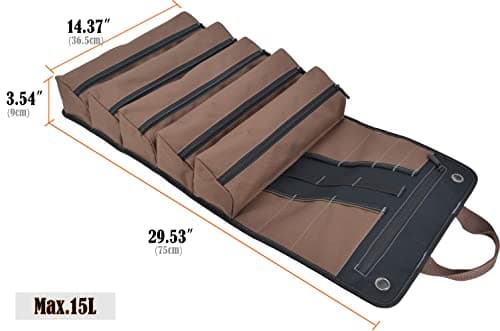 WELKINLAND Heavy-Duty Waxed Canvas Tool roll, 15-Pockets Tool Wrap Roll, 15L Tool Up Roll Bags, Tool Bag Roll, Tool roll organizer, Roll up tool bag organizer