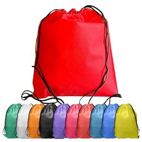 Podzly Bulk Drawstring Backpacks 50 Pack – 12" x 15" Washable Polyester Drawstring Bags – Lightweight Cinch Bags for School, Kids, Giveaways, Trade Shows, Events Benefit Walk – Assorted Bright Colors
