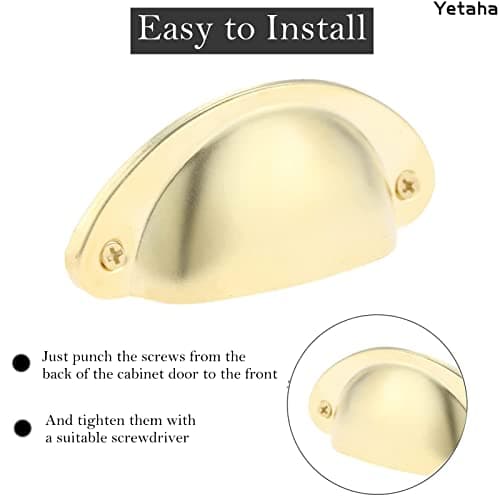 Yetaha 10PCS Gold Cupboard Handles，Cabinet Cup Pull Handle，82x35mm Drawer Shell Pull Handles, Vintage Antique Kitchen Cupboard Pulls Furniture Knob, Gold