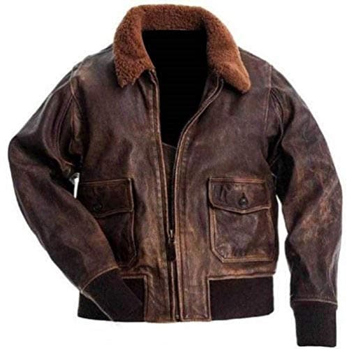A2 Navy Flight Men Distressed Brown Genuine Leather Aviator Bomber Jacket