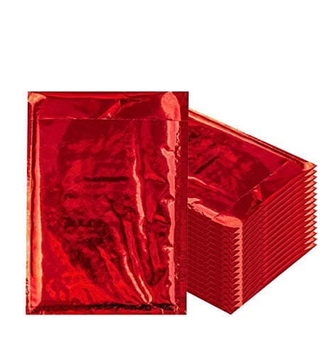 200 Pack Bubble mailers 7.25 x 11 Padded envelopes 7 1/4 x 11. Hot Red Cushion envelopes. Peel & Seal. Glamour Metallic foil. Mailing, Shipping.
