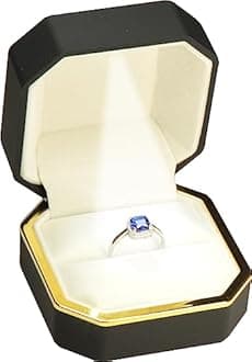 The Jewellery Pak Black Ring Box for Men for Engagement, Wedding,Proposal…Luxury Octagonal Design with Gold Trim LED Men's Wedding Band Storage Ring Jewelry Gift Holder Box with Light
