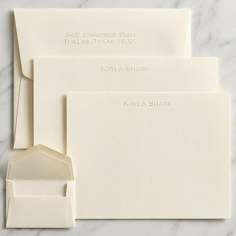 - Personalized Embossed Flat Note Cards Set – Custom Blind Embossed Stationery with Envelopes – Premium Embossed Correspondence & Thank You Cards – Made in USA - 100 Pieces (2 Paper Sizes)