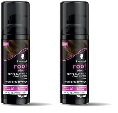 Schwarzkopf Root Retouch Temporary Root Cover Spray for Instant Grey Coverage - Dark Brown (Pack of 2)