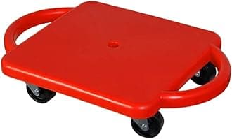 Sports Sitting Scooter Board with Handles for Kids & Children - Plastic | Flat Sitting Scooter with Casters for Kids | Gym Activities Equipment Elementary School (Red)