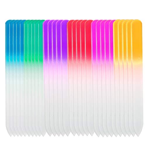 SIUSIO 30 Pack Professional Czech Crystal Glass Nail Files Buffer Manicure Tools Kit Set Gradient Rainbow Color for Nail polishing - The Best Emory Boards for Fingernail & Toenail Care (SIX Color)
