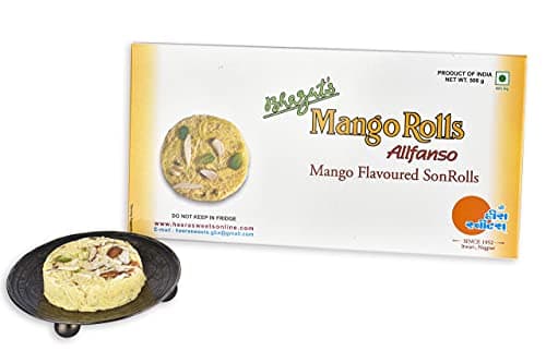 Heera Sweets Sonroll Mango Rolls Flavoured|Son Roll Box 500 Gram Son Roll With Almonds & Pistachio Garnished|Soft Flaky Sweets Mithai Box Mango Sonroll|Preservatives Free (Pack Of 2)