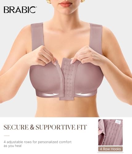 BRABIC Women Front Closure Post Surgery Compression Everyday Bras for Mastectomy Support with Adjustable Straps Wirefree