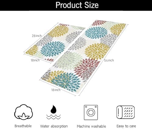 ishro home Premium Kitchen Mats for Floor | Kitchen Runner for Floor | 2 Pcs Set | Anti-Skid & Machine-Washable | (Breeze Multicolor)