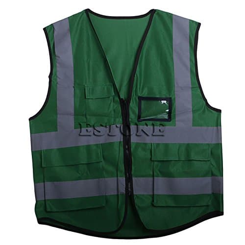 Kope Multicolor High Visibility Safety Vest Reflective Strips Zipper Front Jacket Security Waistcoat 5 Pockets For A Walk Even At Night Stay Safe Cycling Motorcycle Running (Green)