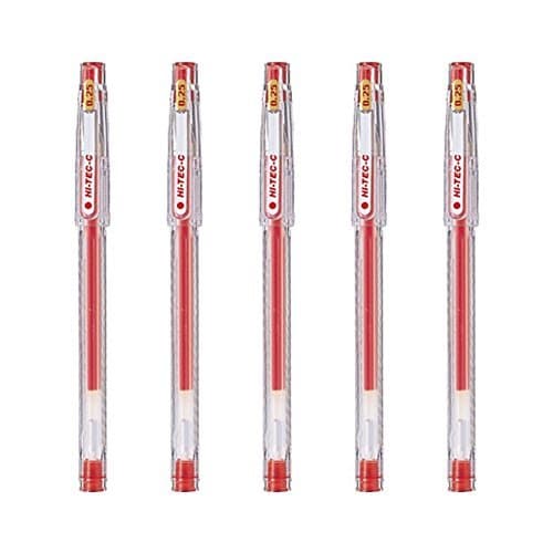 Hi-Tec-C 025 Gel Ink Pen, Hyper Fine Point 0.25mm, Red Ink, LH-20C25, Value Set of 5