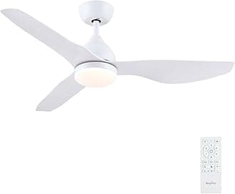 Newday 46”White Ceiling Fan with Light and Remote, LED Lamp Dimmable, Quiet Reversible DC, Sleep Mode, 3 Timer for Bedroom Living Room Kitchen Terrace Conservatory
