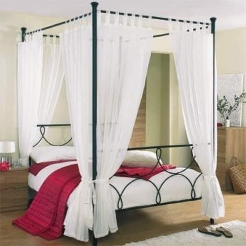 Tab Top Voile 4 Poster Bed Curtain Set. Includes 8 Voile Panels And 4 Tie Backs. Set in White.