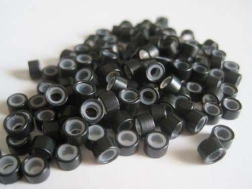 1000 PCS 5mm Black Silicone Lined Micro Links Rings Beads for Installation for Feather and Hair Extensions Plus FREE Fusion Shield
