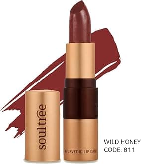 SoulTree Ayurvedic Lipstick - Wild Honey 811, 4gm | Creamy Texture | Enriched with Organic Ghee & Almond Oil | Moistured & Nourished Lips | 4gm
